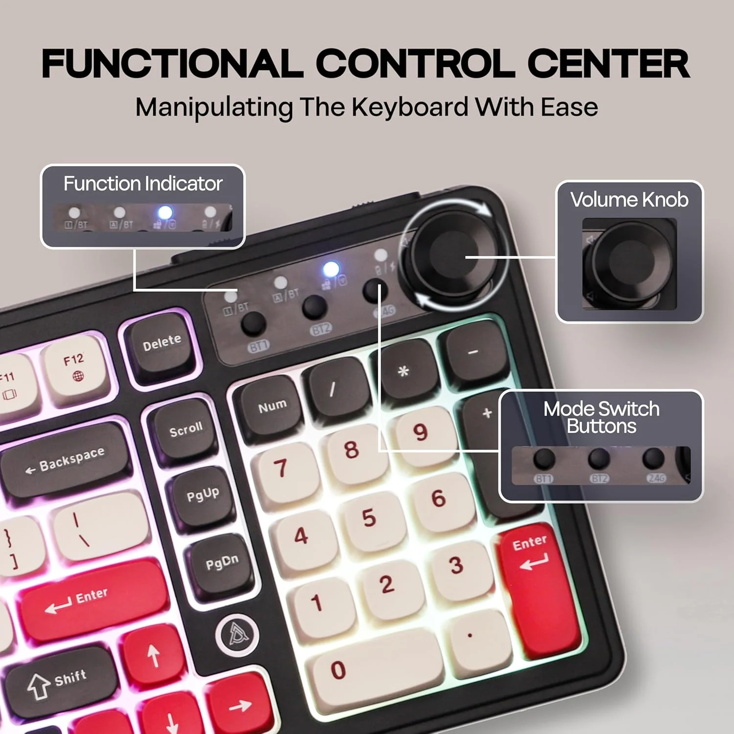 AJAZZ AF98 Keyboard Quad status LED Volume control dial 4000mAh high-capacitybattery - Image 10
