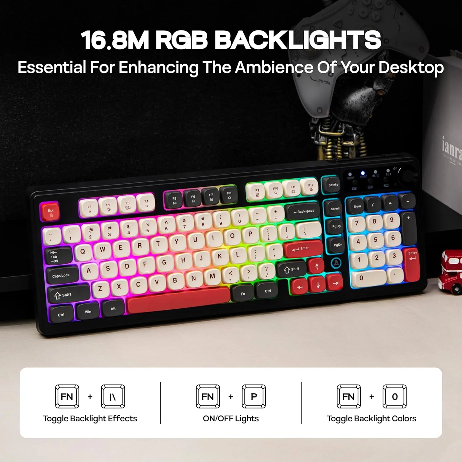 AJAZZ AF98 Keyboard Quad status LED Volume control dial 4000mAh high-capacitybattery - Image 11