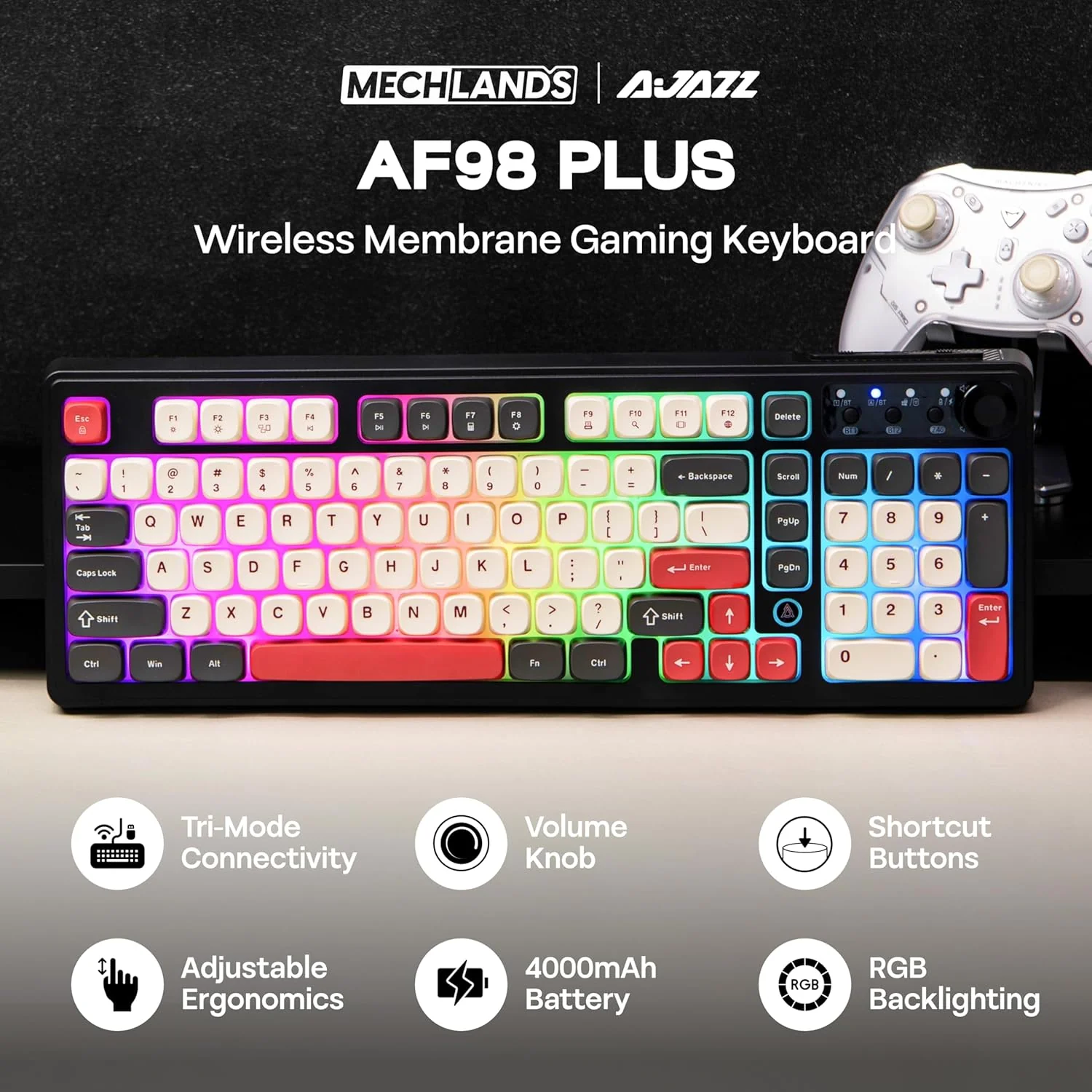 AJAZZ AF98 Keyboard Quad status LED Volume control dial 4000mAh high-capacitybattery - Image 8