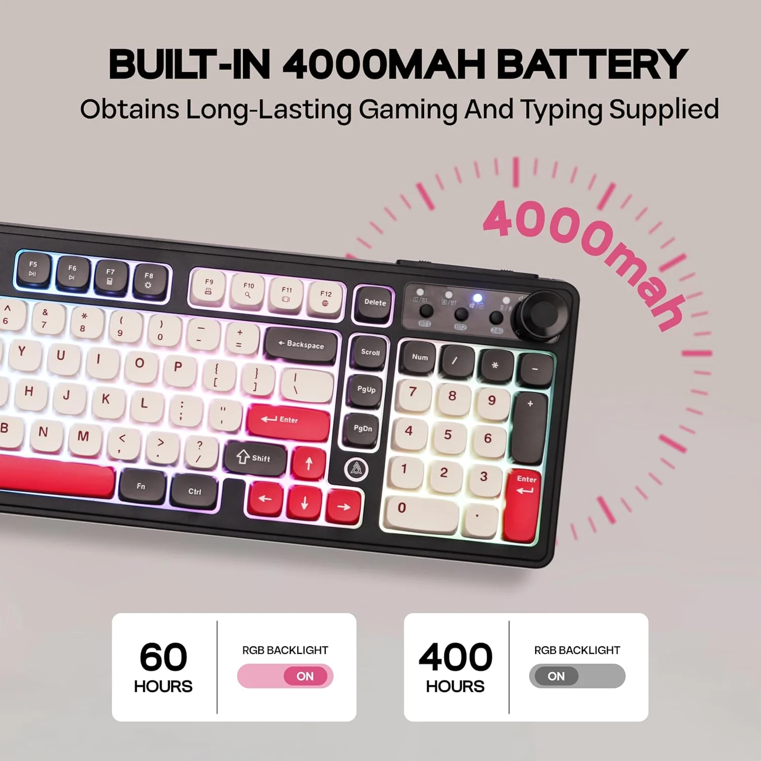 AJAZZ AF98 Keyboard Quad status LED Volume control dial 4000mAh high-capacitybattery - Image 9