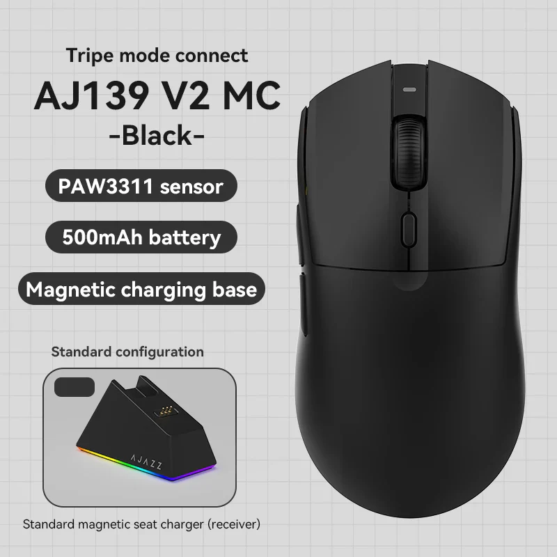 MechLands AJAZZ AJ139 V2 MC Gaming Mouse with Charging Base, Adjustable 12,000 DPI, PAW3311 Sensor, 3 Modes Wireless Mouse, 500mAh Battery, 1000 Polling Rate, 66g Lightweight, Win/Mac - Image 21