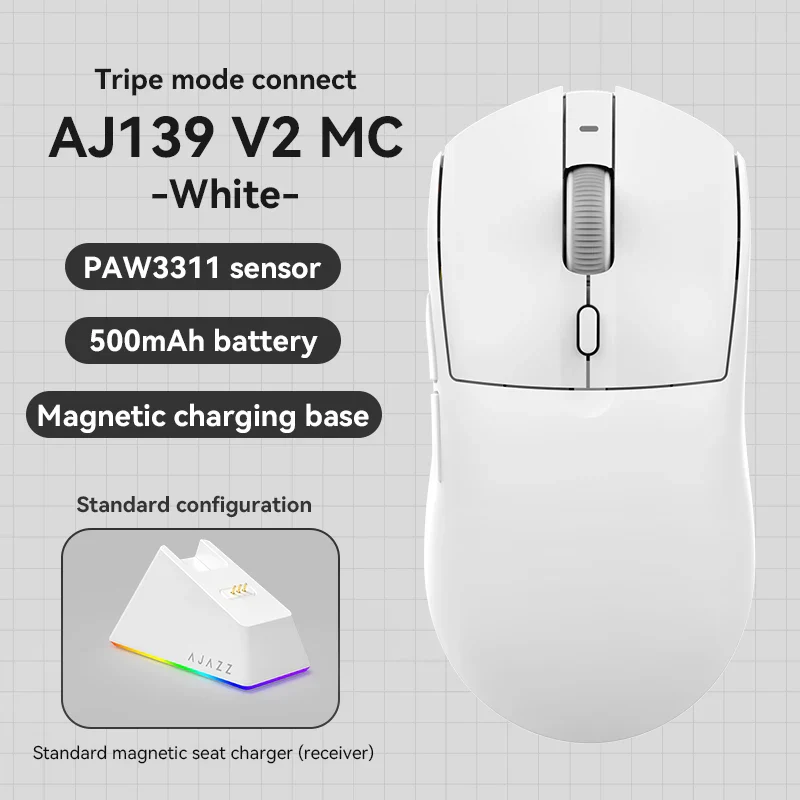 MechLands AJAZZ AJ139 V2 MC Gaming Mouse with Charging Base, Adjustable 12,000 DPI, PAW3311 Sensor, 3 Modes Wireless Mouse, 500mAh Battery, 1000 Polling Rate, 66g Lightweight, Win/Mac - Image 22