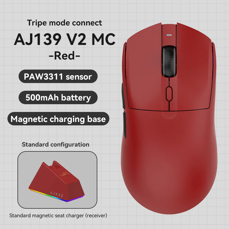MechLands AJAZZ AJ139 V2 MC Gaming Mouse with Charging Base, Adjustable 12,000 DPI, PAW3311 Sensor, 3 Modes Wireless Mouse, 500mAh Battery, 1000 Polling Rate, 66g Lightweight, Win/Mac - Image 23