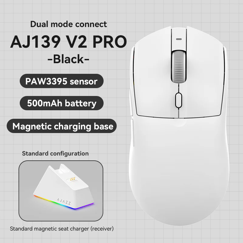 MechLands AJAZZ AJ139 V2 MC Gaming Mouse with Charging Base, Adjustable 12,000 DPI, PAW3311 Sensor, 3 Modes Wireless Mouse, 500mAh Battery, 1000 Polling Rate, 66g Lightweight, Win/Mac - Image 24