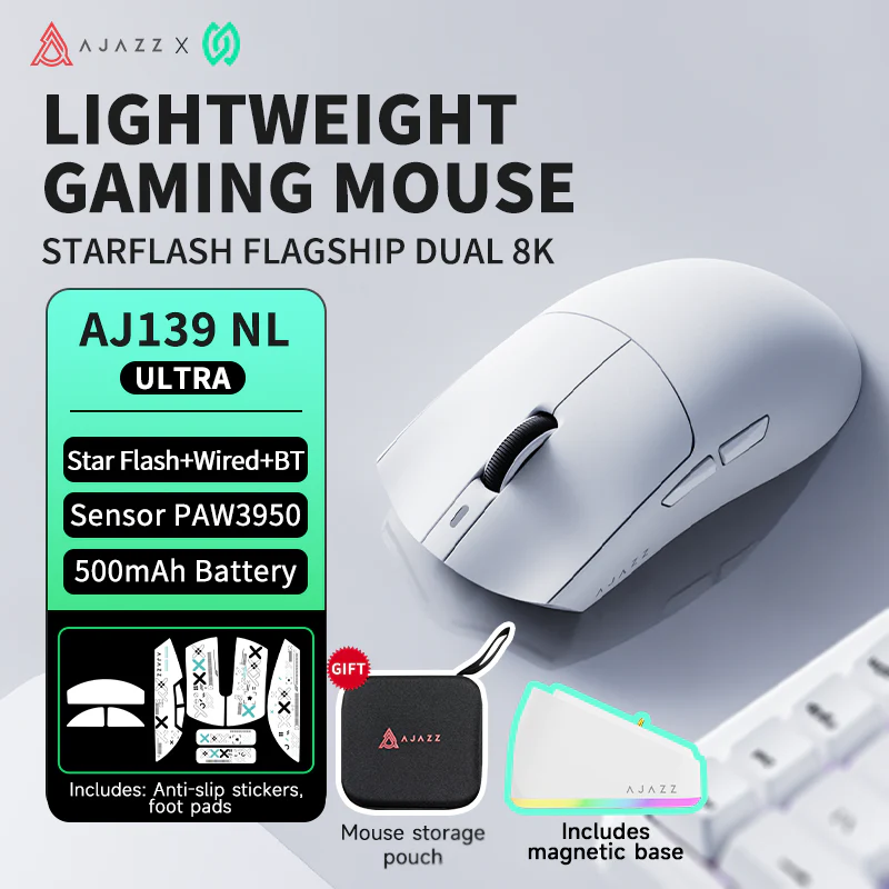 AJAZZ AJ139P NL V3 Ultra Magnetic base gaming mouse Star Flash+Wired+BT Sensor PAW3950 500mAh Battery - Image 4