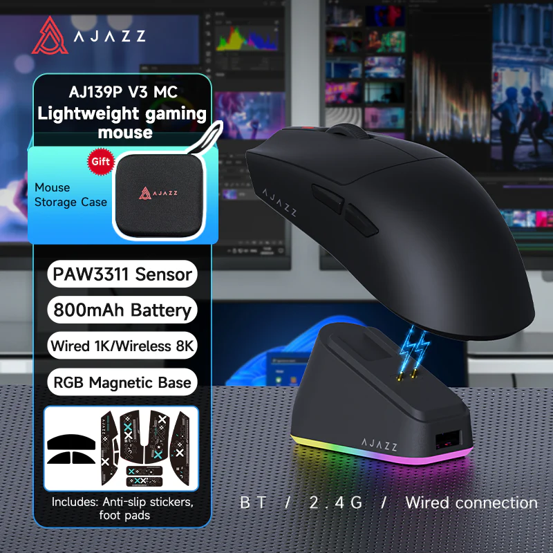 AJAZZ AJ139P V3 MC/MAX Gaming Mouse 800mAh battery PAW3311 /PAW3395 sensor with 1000Hz Polling Rate and 24000DPI 6-speed adjustable - Image 4