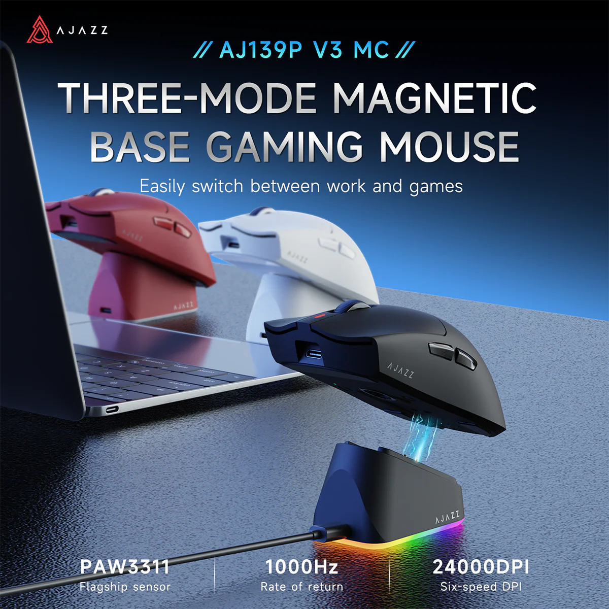 AJAZZ AJ139P V3 MC/MAX Gaming Mouse 800mAh battery PAW3311 /PAW3395 sensor with 1000Hz Polling Rate and 24000DPI 6-speed adjustable - Image 7