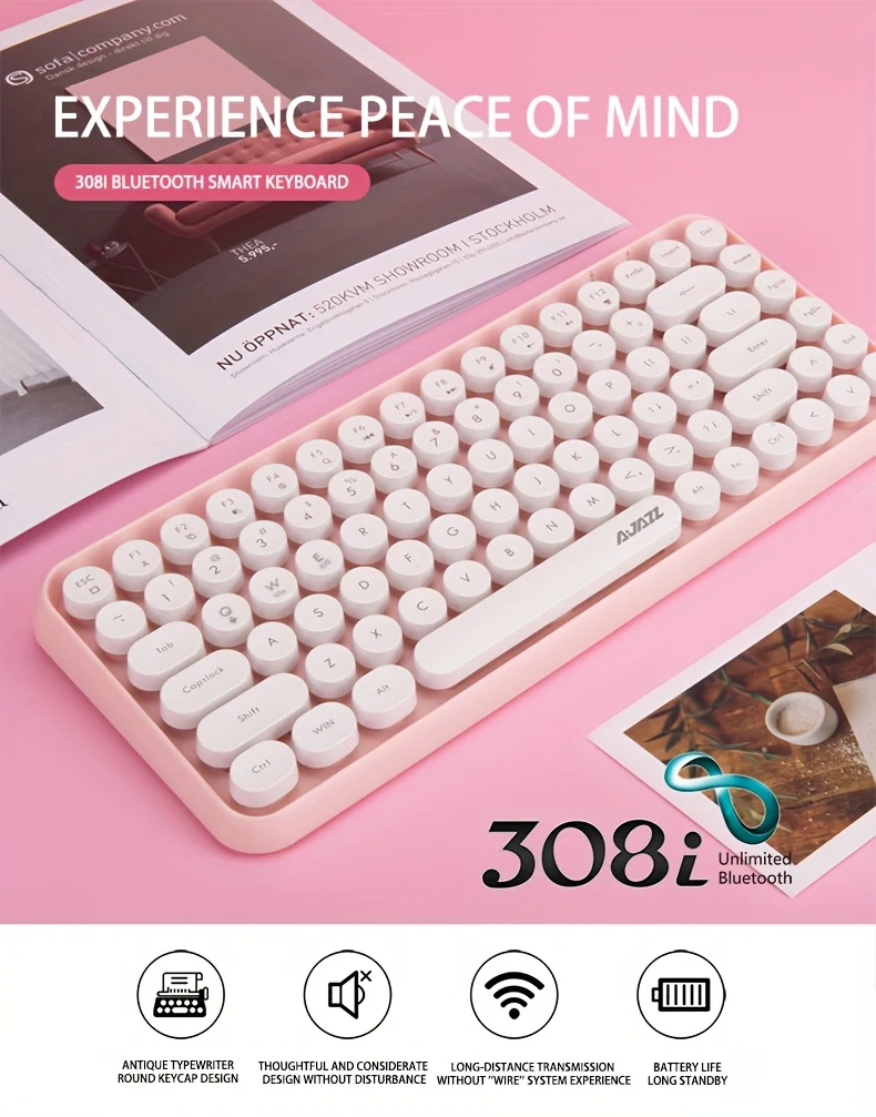 Ajazz 308I 84-key membrane keyboard with round keycaps and Bluetooth connectivity - Image 8