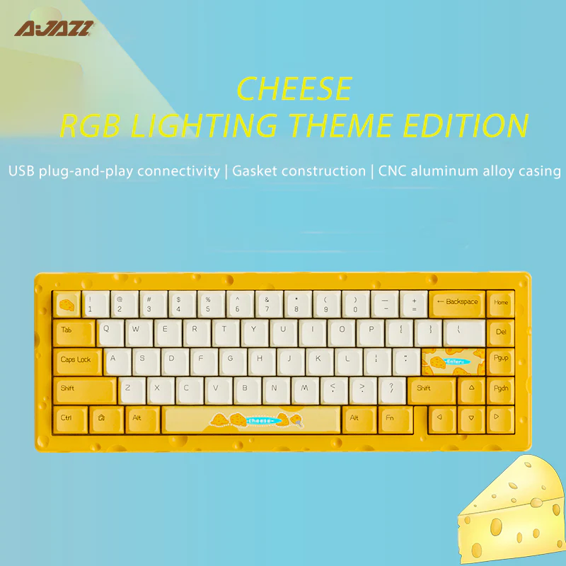 AJAZZ AC067 Wired Mechanical Keyboard Full aluminum CNC-machined case Cheese-themed colorway Fully hot-swappable for all keys - Image 3