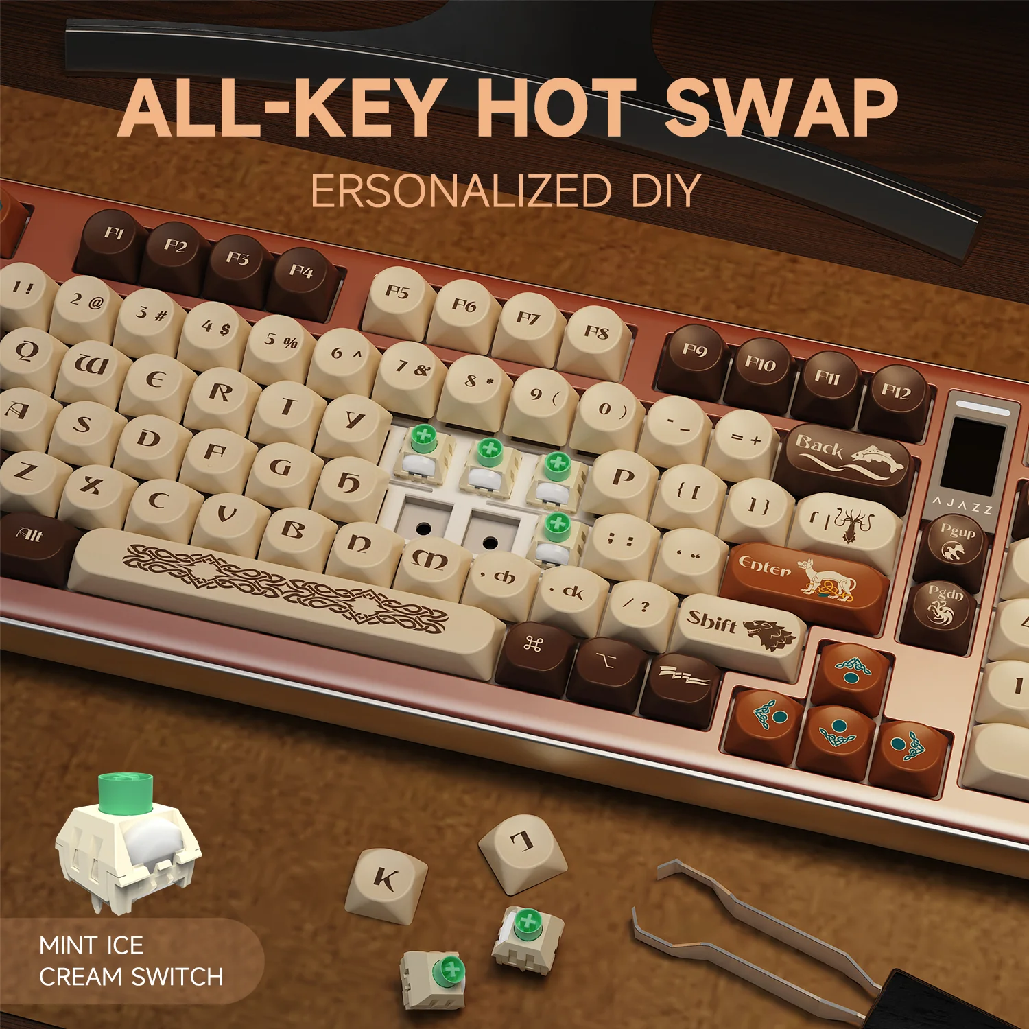 AJAZZ AC100 Aluminum Mechanical Keyboard Bluetooth Wireless 2.4G Wired Hot Swap - Image 4
