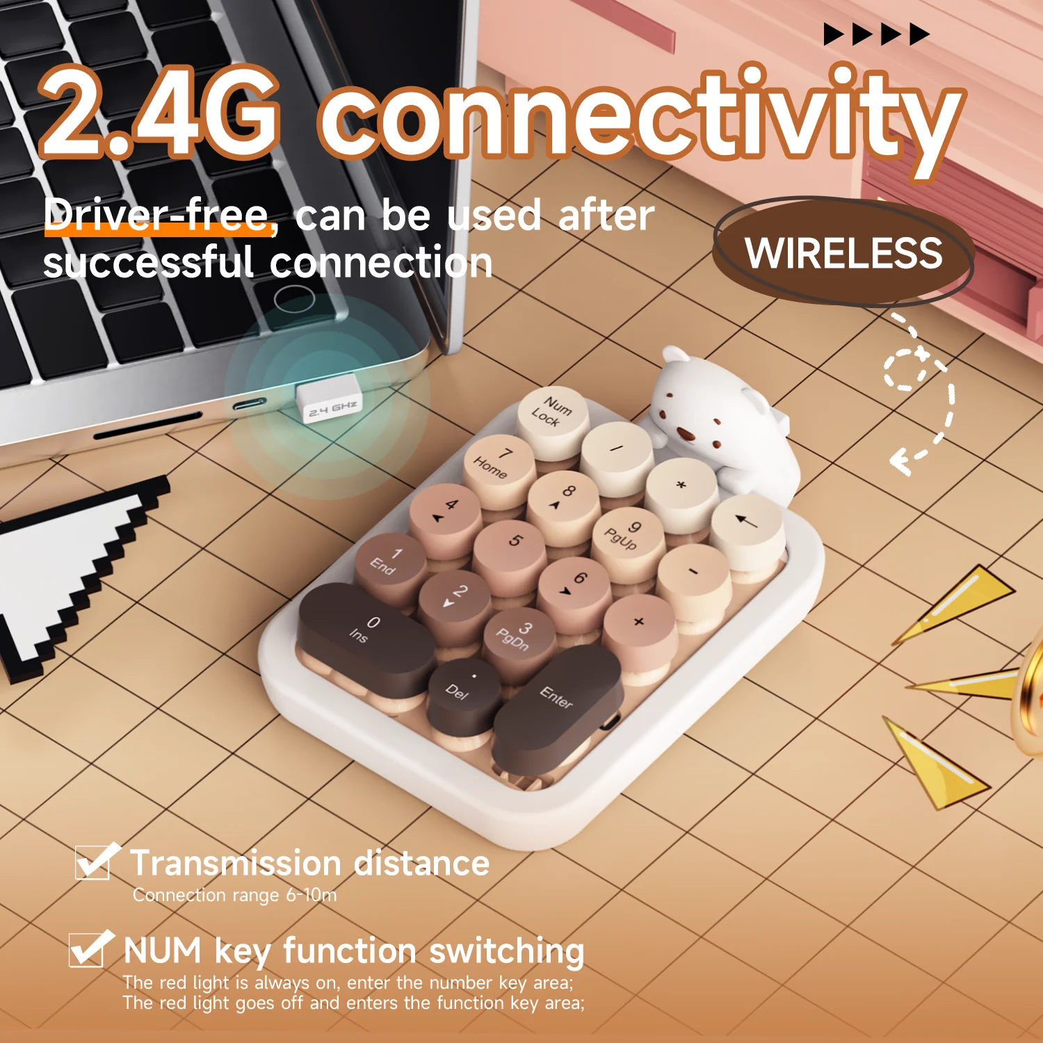 AJAZZ AF18 Wireless Digital Numpad, Bear-shaped Silicone Case, 18-key Layout, Removable Keycaps, Plug and Play - Image 10