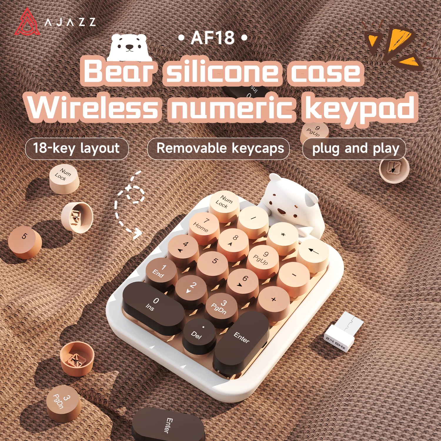 AJAZZ AF18 Wireless Digital Numpad, Bear-shaped Silicone Case, 18-key Layout, Removable Keycaps, Plug and Play - Image 7