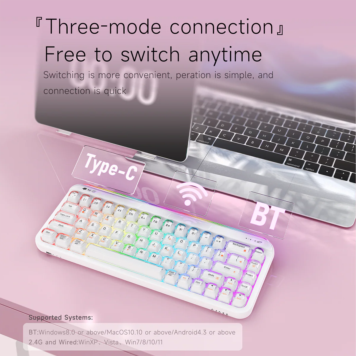 AJAZZ AF68 Tri-mode membrane keyboard 4000mAh Semi-transparent two-tone keycaps RGB side light - Image 8