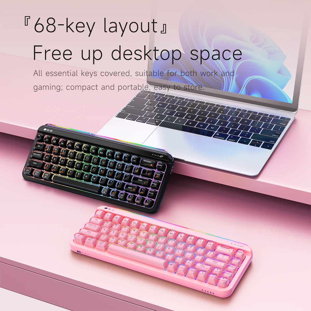 AJAZZ AF68 Tri-mode membrane keyboard 4000mAh Semi-transparent two-tone keycaps RGB side light - Image 9