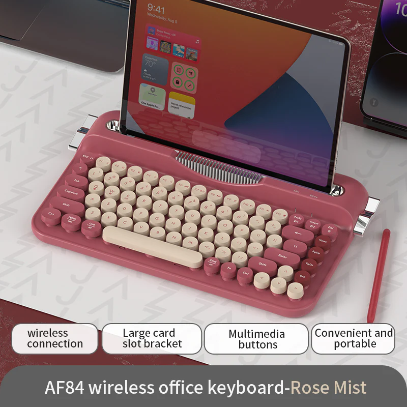 AJAZZ AF84 Wireless Keyboard Typewriter office Slot-in Stand 2.4GHz Wireless Receiver/Bluetooth - Image 21