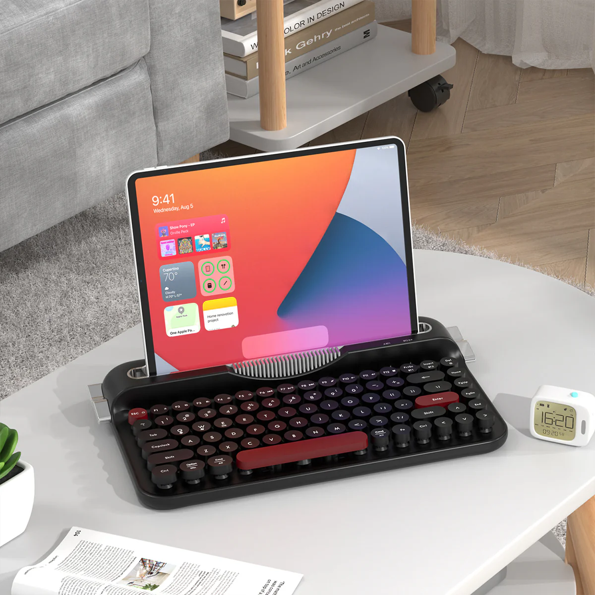 AJAZZ AF84 Wireless Keyboard Typewriter office Slot-in Stand 2.4GHz Wireless Receiver/Bluetooth - Image 7