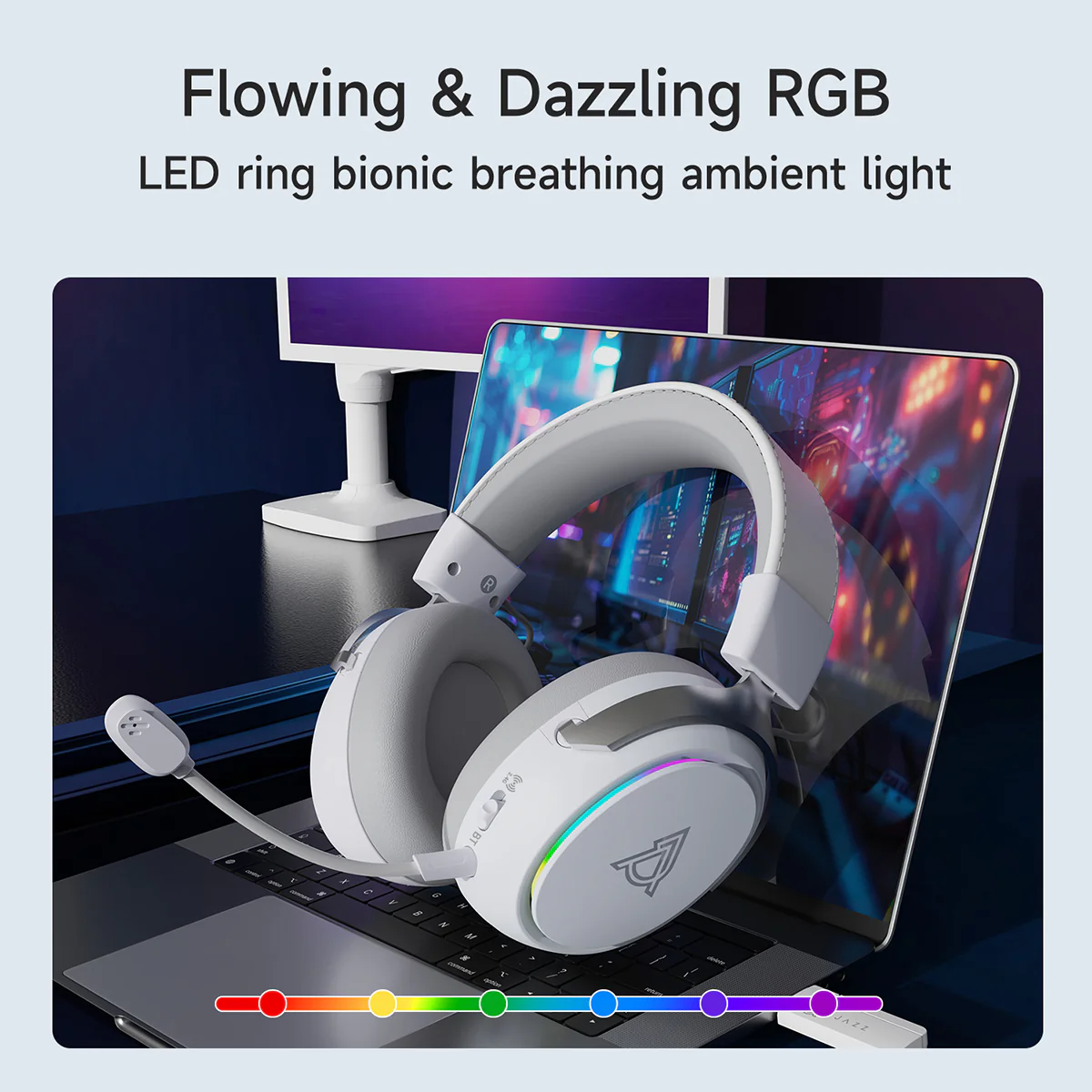 AJAZZ AHM10 MAX Over-Ear Gaming Headset Tri-mode connectivity 143H long-lasting battery life RGB ambient breathing lights - Image 14