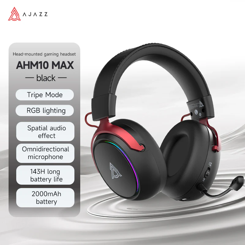 AJAZZ AHM10 MAX Over-Ear Gaming Headset Tri-mode connectivity 143H long-lasting battery life RGB ambient breathing lights - Image 3