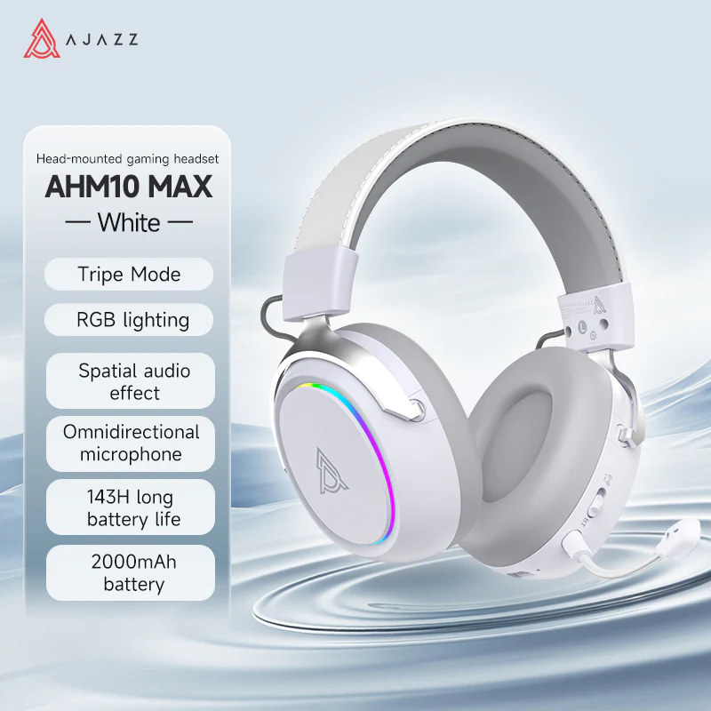 AJAZZ AHM10 MAX Over-Ear Gaming Headset Tri-mode connectivity 143H long-lasting battery life RGB ambient breathing lights - Image 4