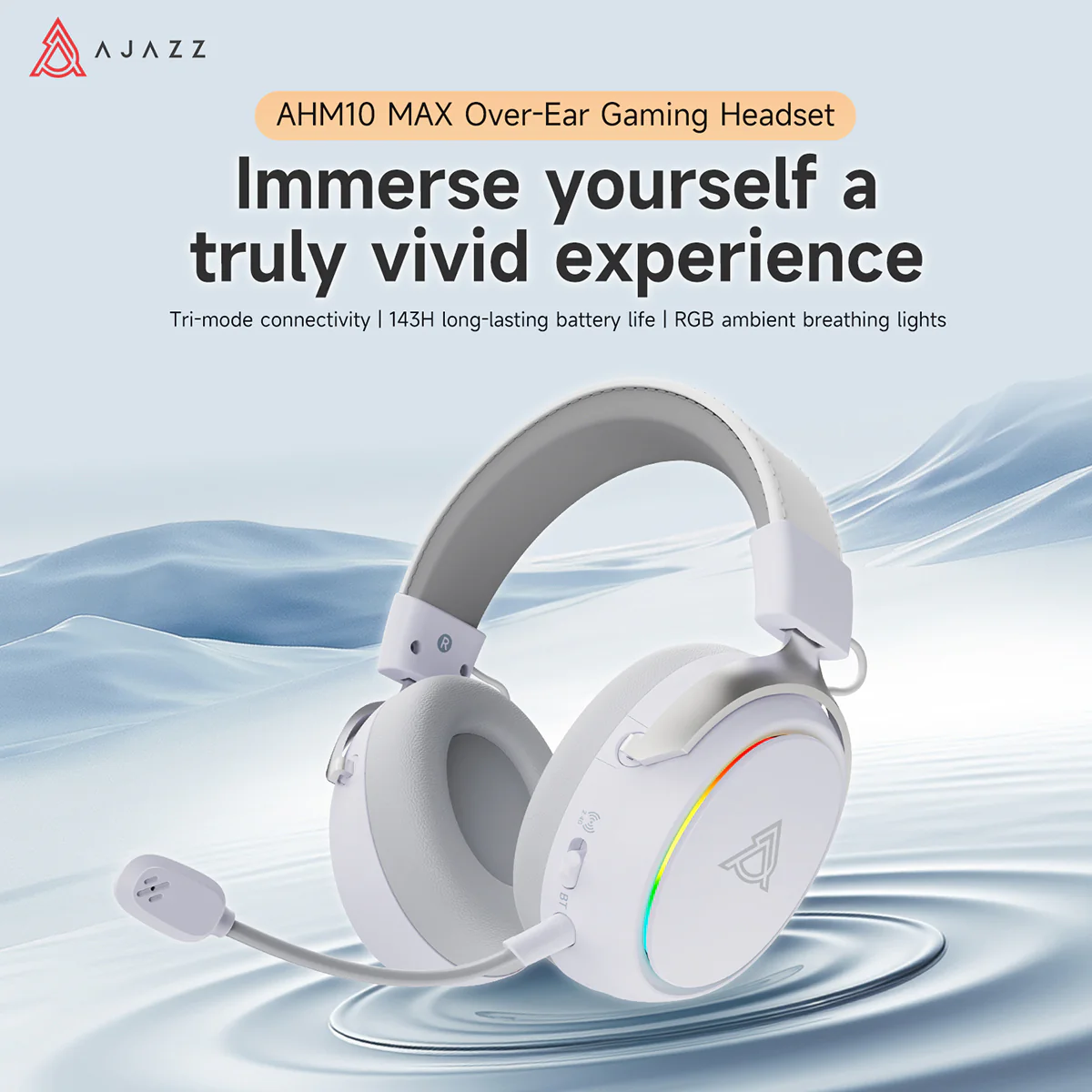 AJAZZ AHM10 MAX Over-Ear Gaming Headset Tri-mode connectivity 143H long-lasting battery life RGB ambient breathing lights - Image 5