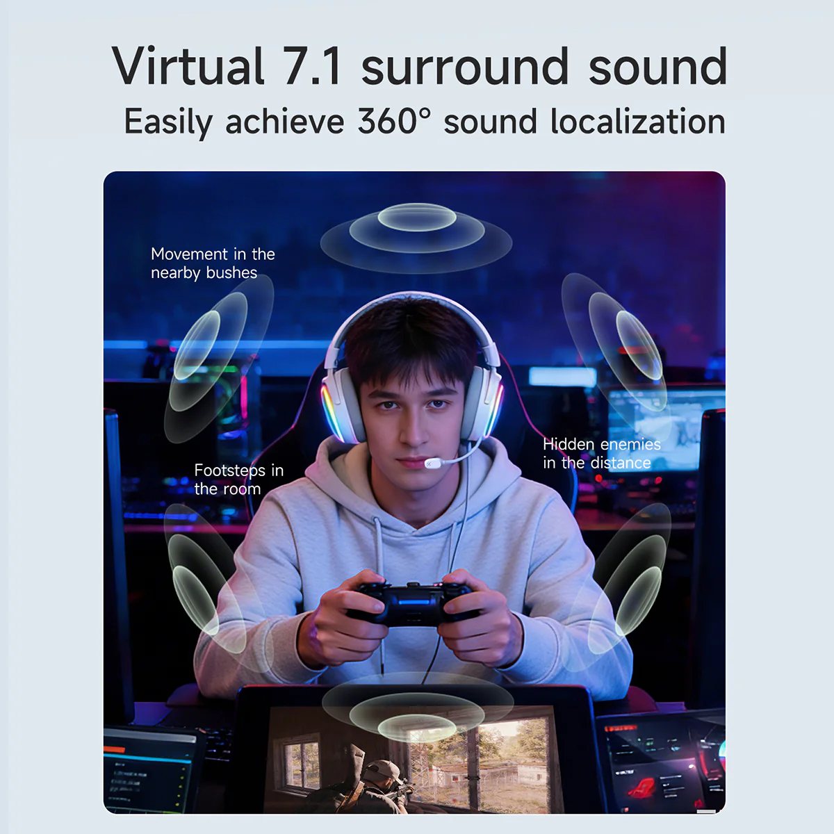 AJAZZ AHW10 gaming headsets Virtual 7.1Surround Sound Wired connection Plug-and-play RGB lighting - Image 9
