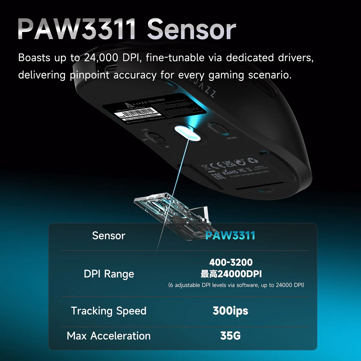 Ajazz AJ159 V2 MC Gaming Wireless Mouse with Professional Competitive Driver and Three Modes - Image 6