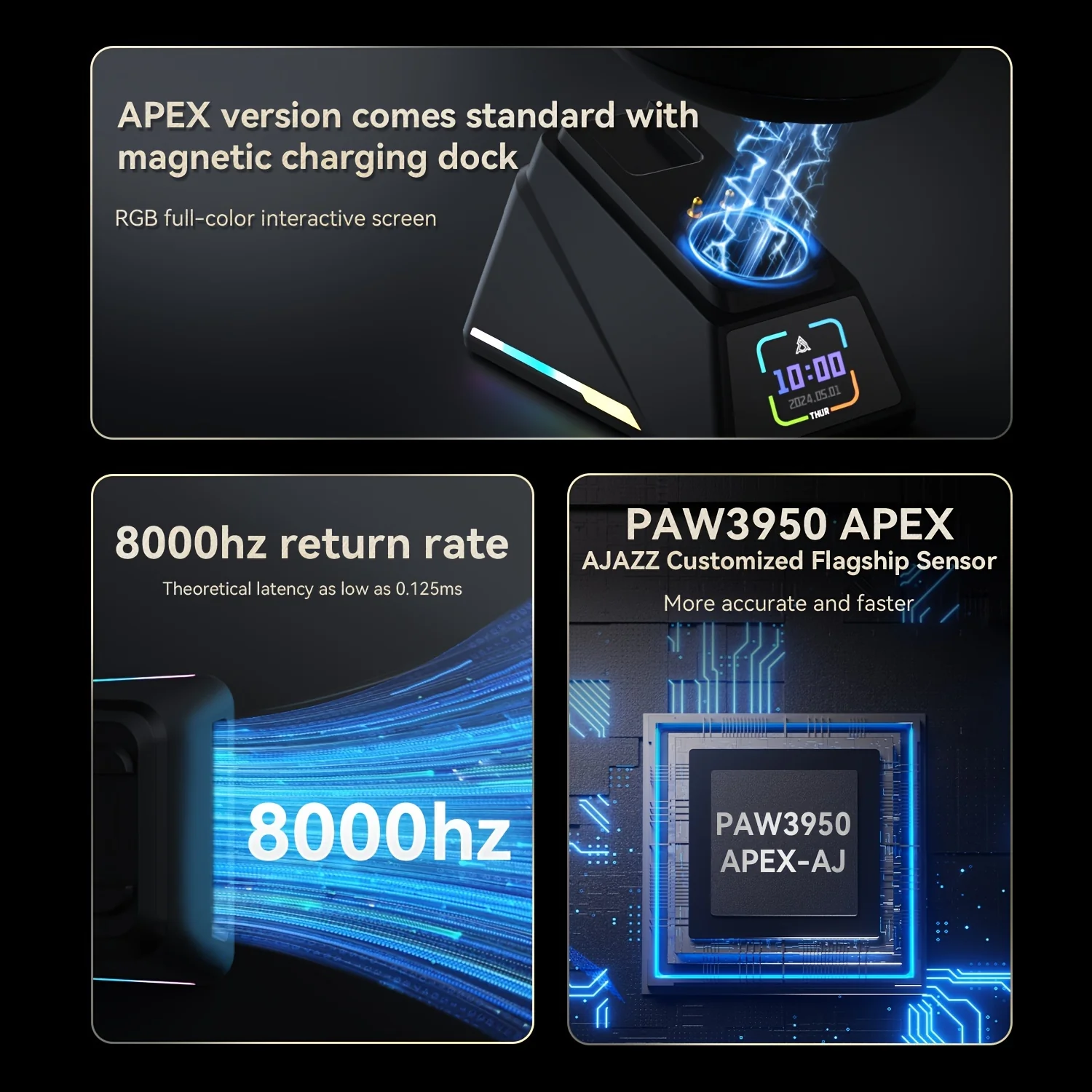 AJAZZ AJ179 APEX Tri-mode connection 2.4GHz / Bluetooth / WiredBattery capacity400 mAh Full-colorinteractive screen - Image 8