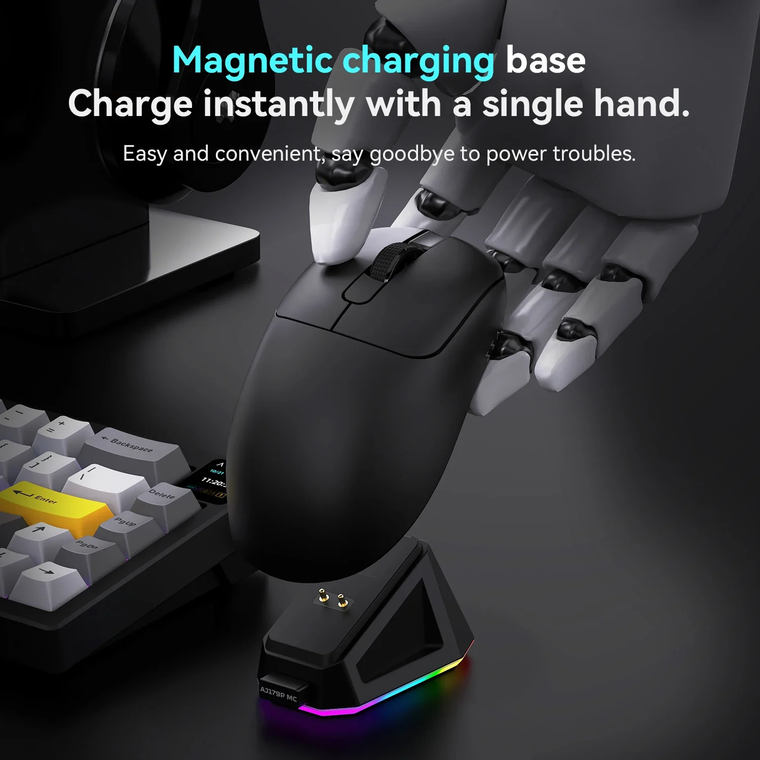 AJAZZ AJ179P MC Right-handed  Bluetooth 2.4G Mouse·PAW3311 Three Modes RGB Magnetic Charging Base - Image 7