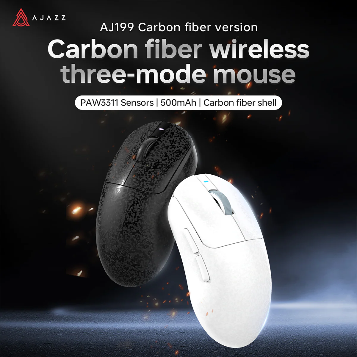 AJAZZ AJ199 Gaming Mouse Carbon Fiber Version 500mAh Bluetooth/2.4G Wireless/Wired connection PAW3311 Sensor - Image 3
