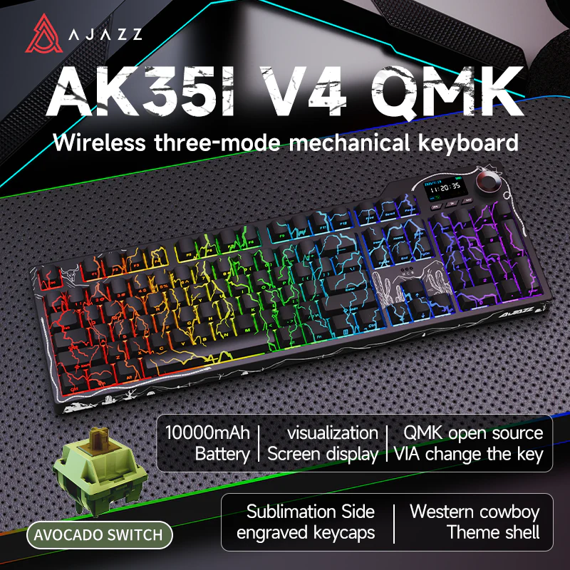 AJAZZ AK35I V4 Gaming Mechanical Keyboard Full size Wired/2.4G Wireless/Bluetooth adapter 1.14-inch color screen volume knob hot-swappable 10000mAh battery - Image 12