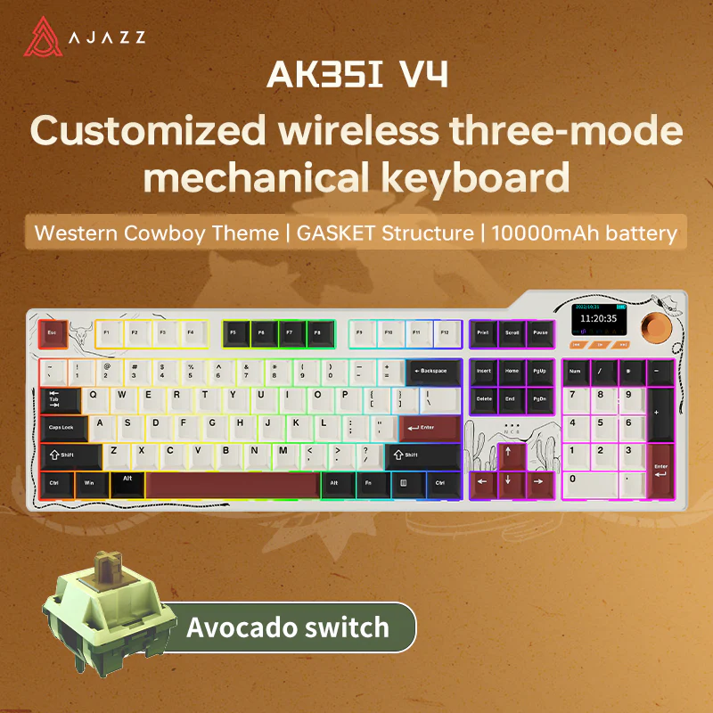 AJAZZ AK35I V4 Gaming Mechanical Keyboard Full size Wired/2.4G Wireless/Bluetooth adapter 1.14-inch color screen volume knob hot-swappable 10000mAh battery - Image 13