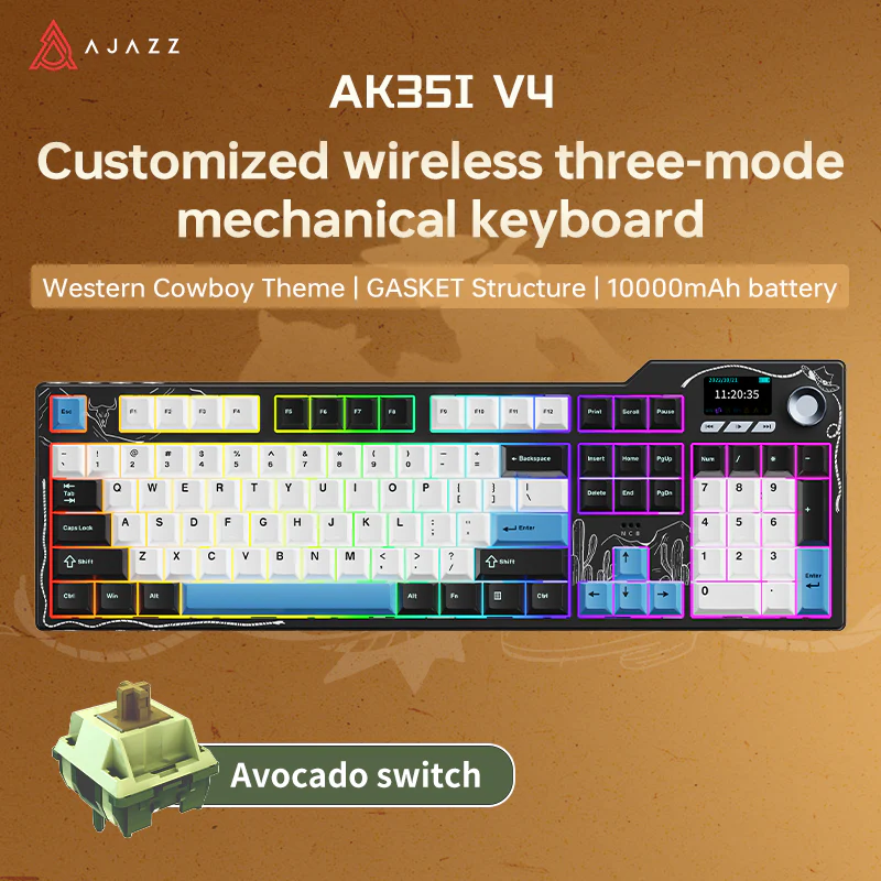 AJAZZ AK35I V4 Gaming Mechanical Keyboard Full size Wired/2.4G Wireless/Bluetooth adapter 1.14-inch color screen volume knob hot-swappable 10000mAh battery - Image 14