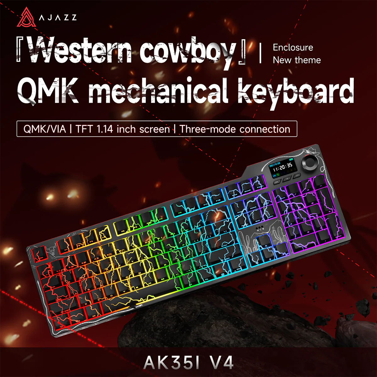 AJAZZ AK35I V4 Gaming Mechanical Keyboard Full size Wired/2.4G Wireless/Bluetooth adapter 1.14-inch color screen volume knob hot-swappable 10000mAh battery - Image 19