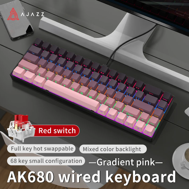 AJAZZ AK680 Keyboard wired Mixed color lights Dual key caps Full key hot swappable - Image 23