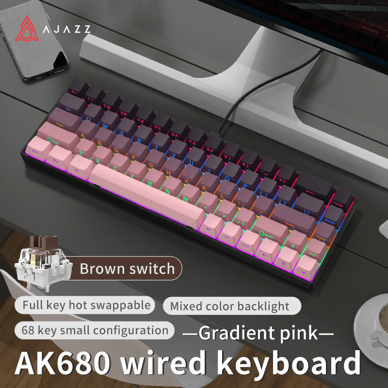 AJAZZ AK680 Keyboard wired Mixed color lights Dual key caps Full key hot swappable - Image 24