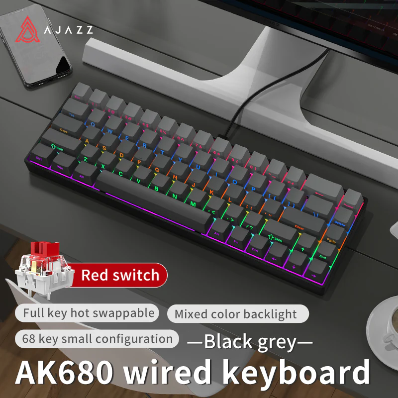 AJAZZ AK680 Keyboard wired Mixed color lights Dual key caps Full key hot swappable - Image 27