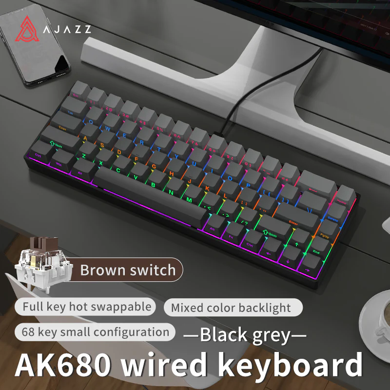 AJAZZ AK680 Keyboard wired Mixed color lights Dual key caps Full key hot swappable - Image 28