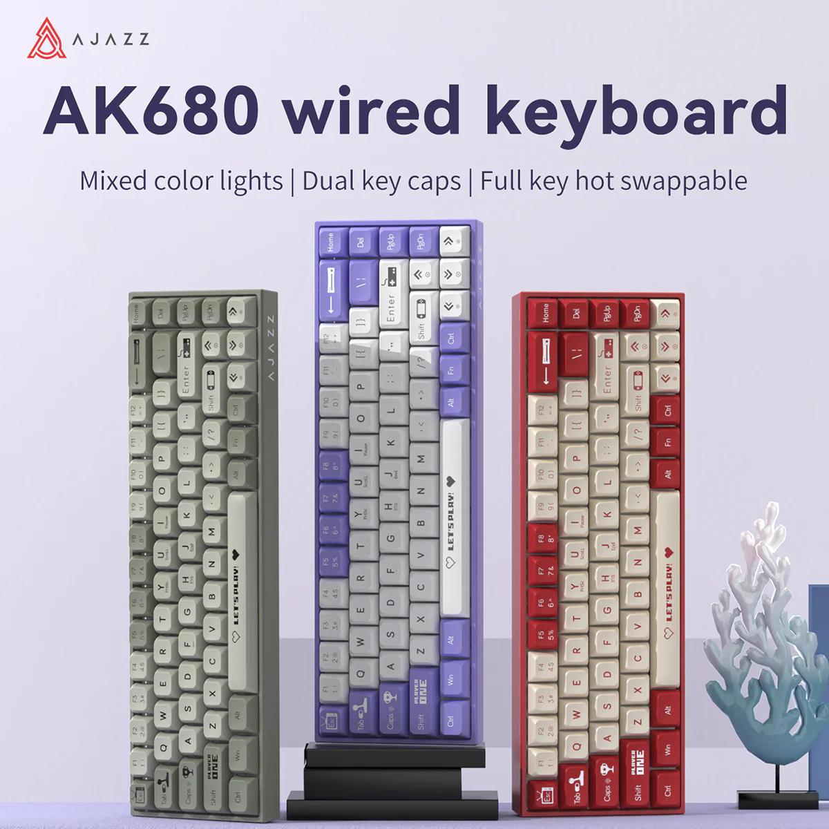 AJAZZ AK680 Keyboard wired Mixed color lights Dual key caps Full key hot swappable - Image 5