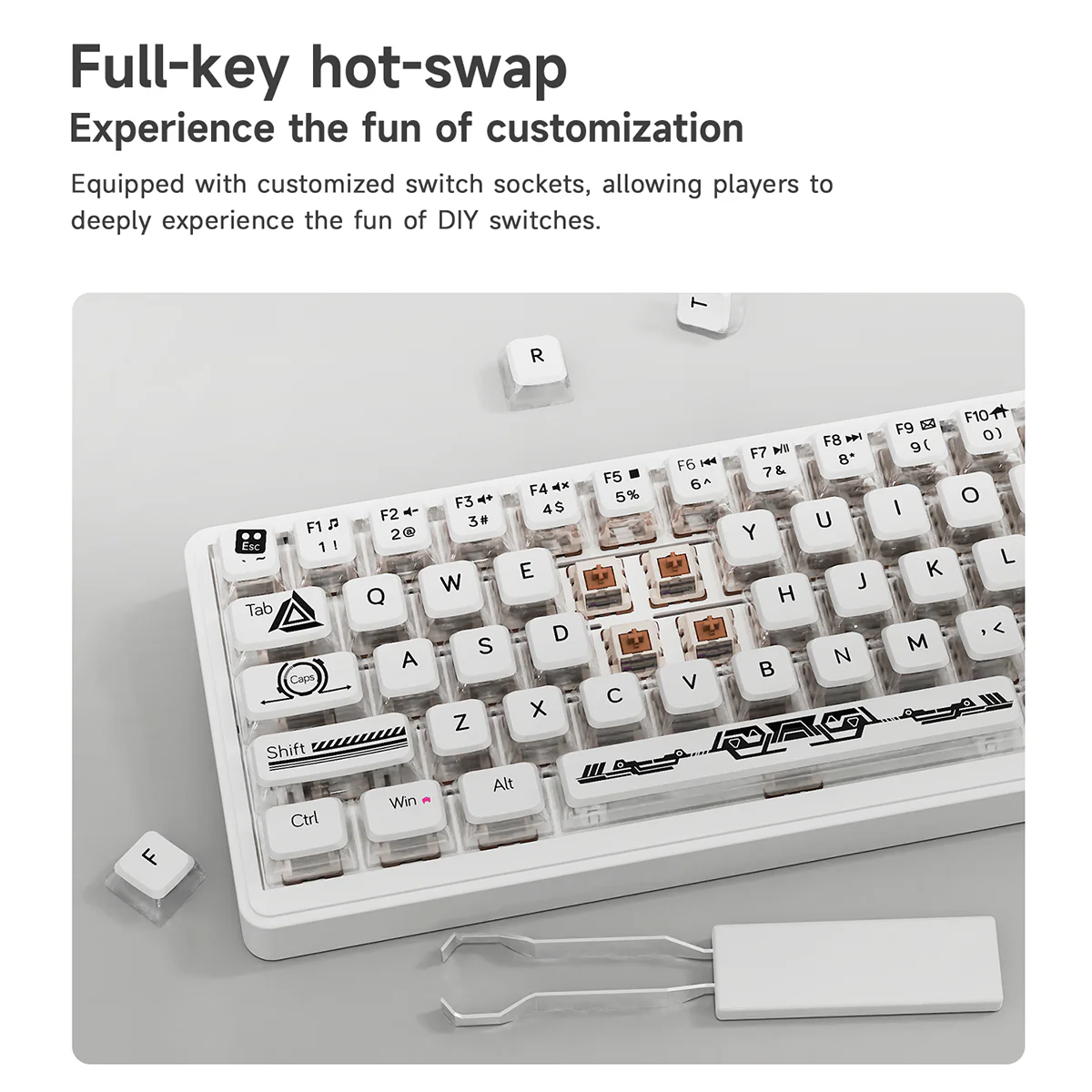 AJAZZ AK690 68-key mechanical keyboard with ergonomic design hot-swappable keys plug and play multi-color backlight multi-function knob. - Image 10