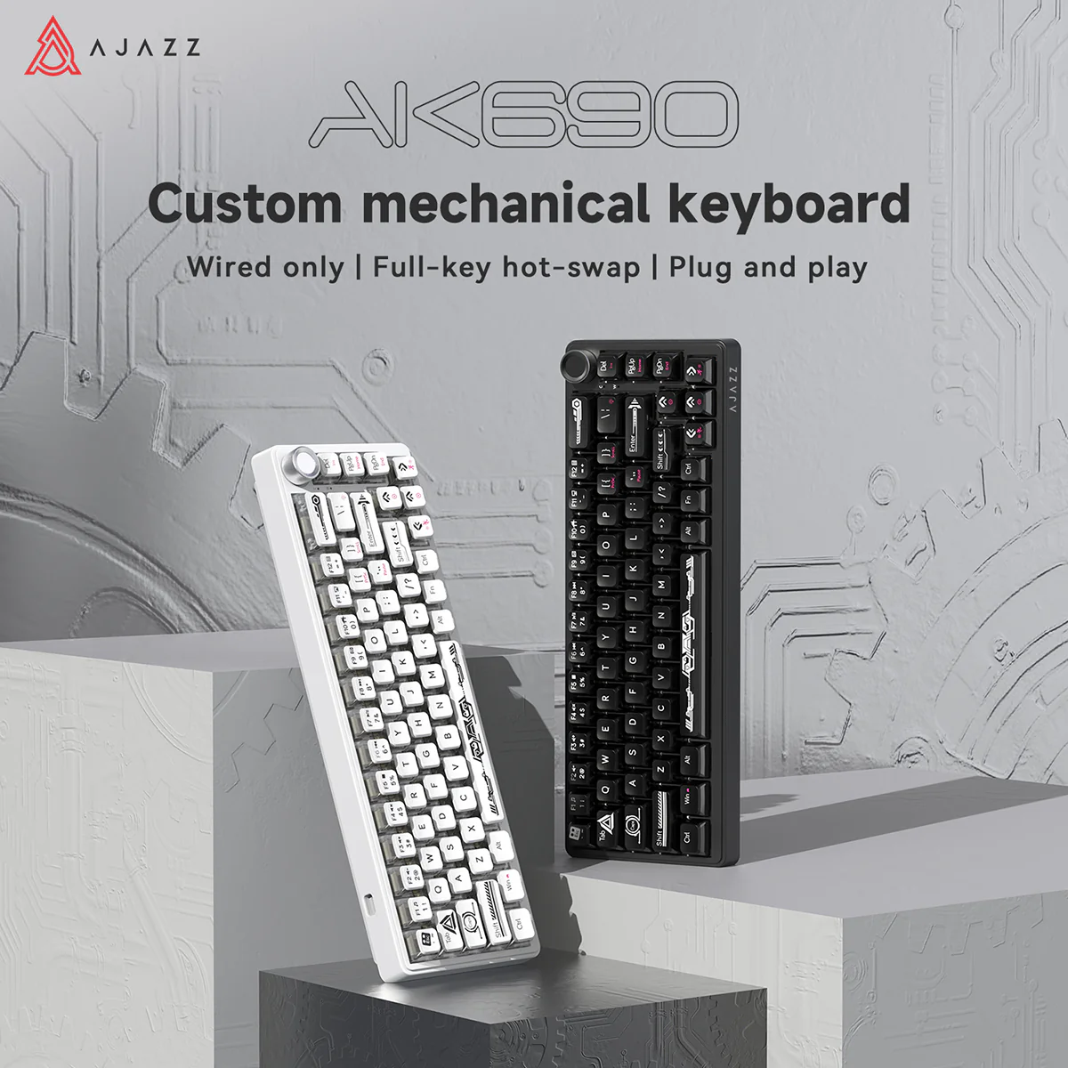 AJAZZ AK690 68-key mechanical keyboard with ergonomic design hot-swappable keys plug and play multi-color backlight multi-function knob. - Image 3