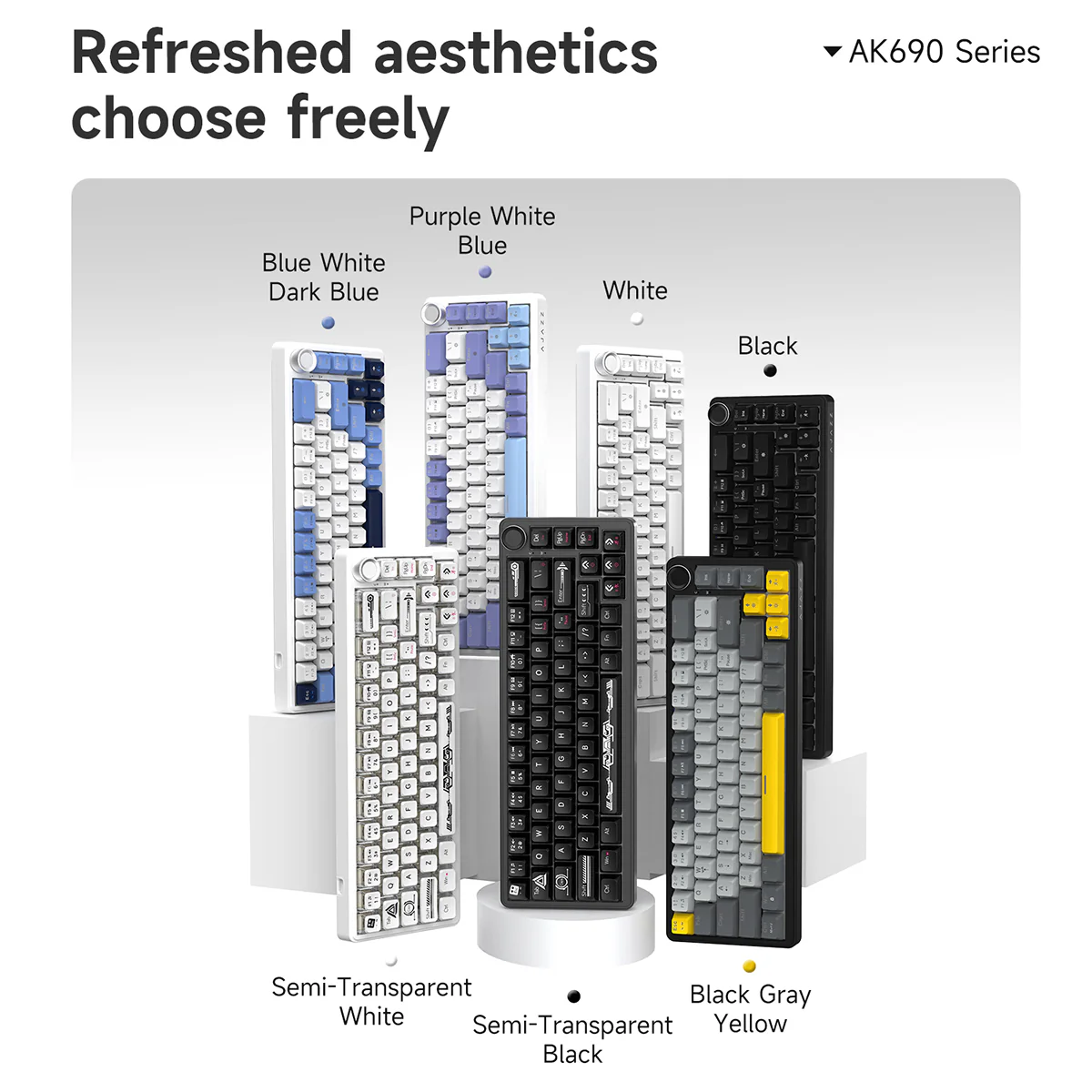 AJAZZ AK690 68-key mechanical keyboard with ergonomic design hot-swappable keys plug and play multi-color backlight multi-function knob. - Image 4