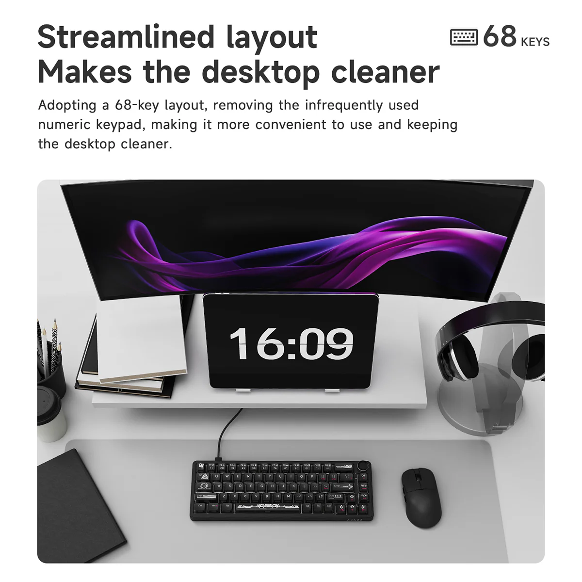 AJAZZ AK690 68-key mechanical keyboard with ergonomic design hot-swappable keys plug and play multi-color backlight multi-function knob. - Image 6