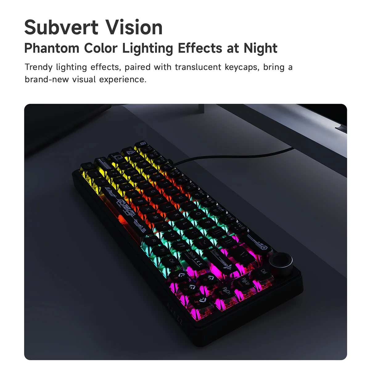 AJAZZ AK690 68-key mechanical keyboard with ergonomic design hot-swappable keys plug and play multi-color backlight multi-function knob. - Image 8
