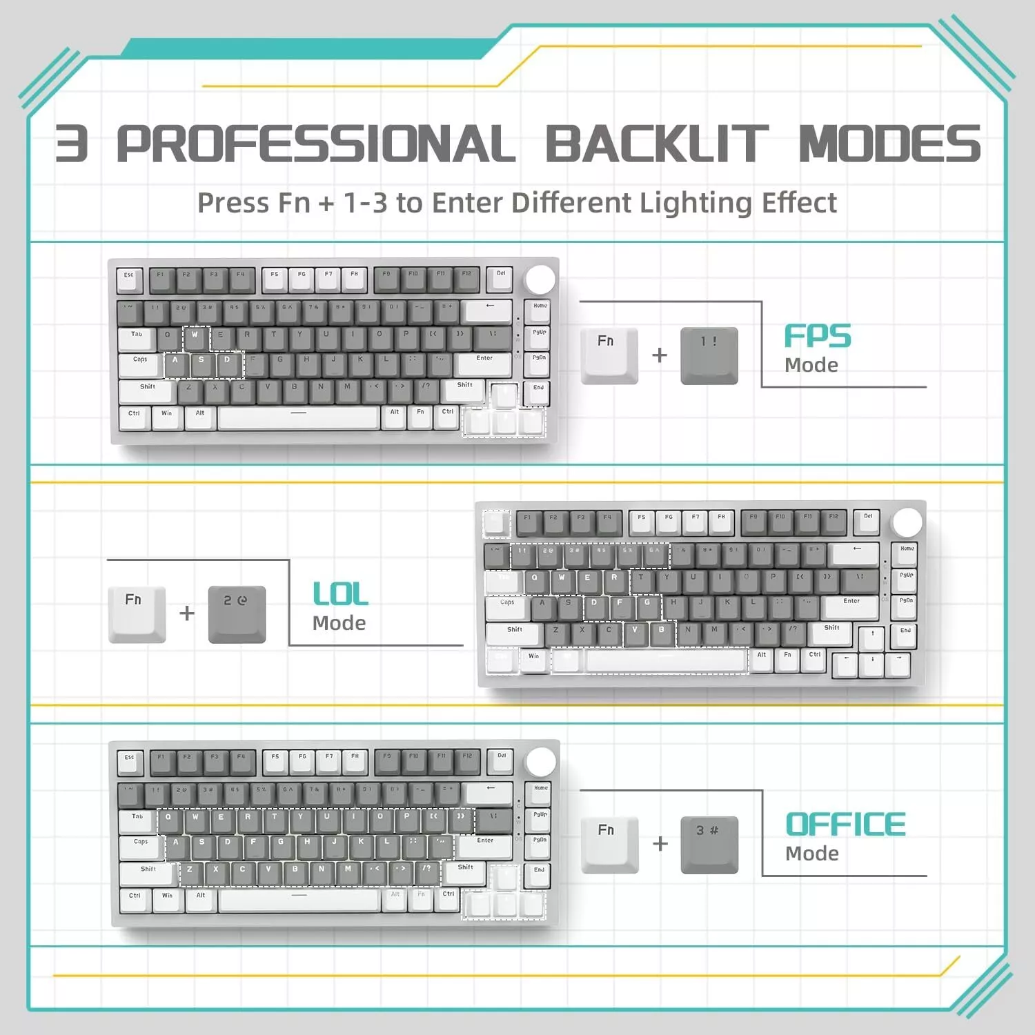 AJAZZ AK820 Mechanical Keyboard Hot Swapping 75% Layout with Knob Supprt win & Mac - Image 14