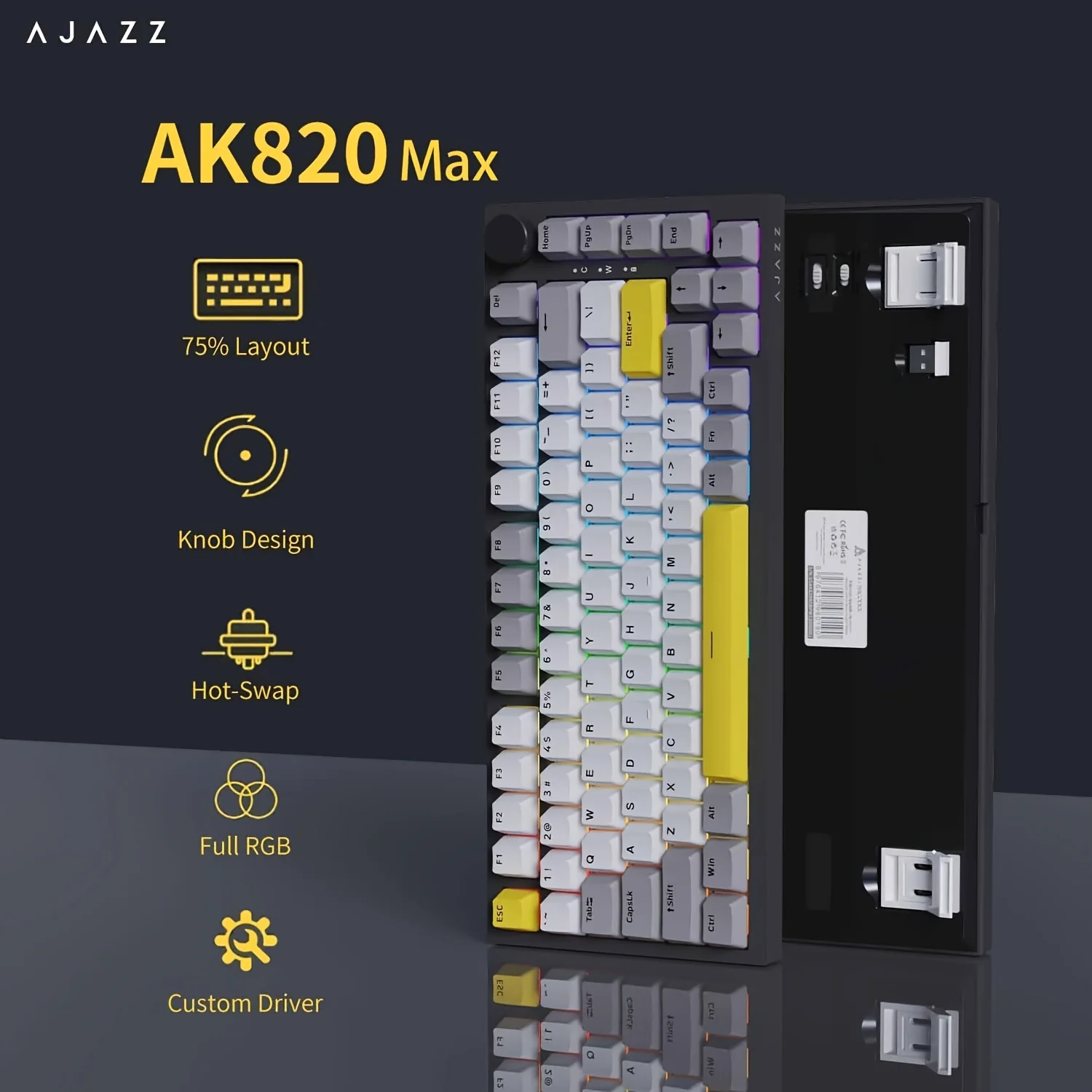 AJAZZ AK820 MAX HE Esports magnetic axis Keyboard RGB DIY version 8K return rate wired version - Image 7