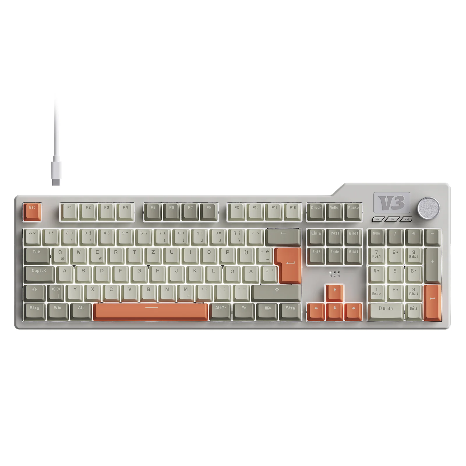 German Ajazz AK35i V3 Wired Mechanical Keyboard QWERTZ Full-size 104-key layout, hot-swappable PBT Color-Coded Keycaps
