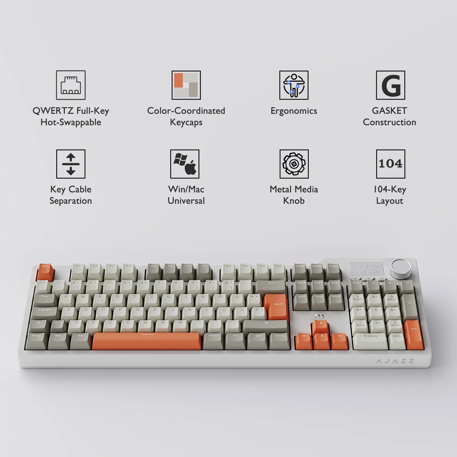 German Ajazz AK35i V3 Wired Mechanical Keyboard QWERTZ Full-size 104-key layout, hot-swappable PBT Color-Coded Keycaps - Image 2