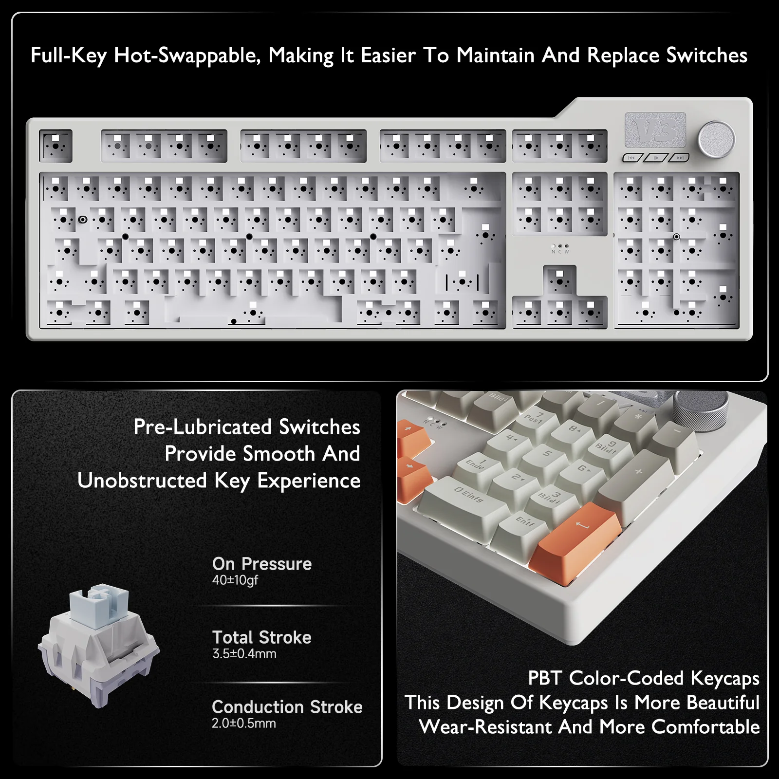 German Ajazz AK35i V3 Wired Mechanical Keyboard QWERTZ Full-size 104-key layout, hot-swappable PBT Color-Coded Keycaps - Image 4