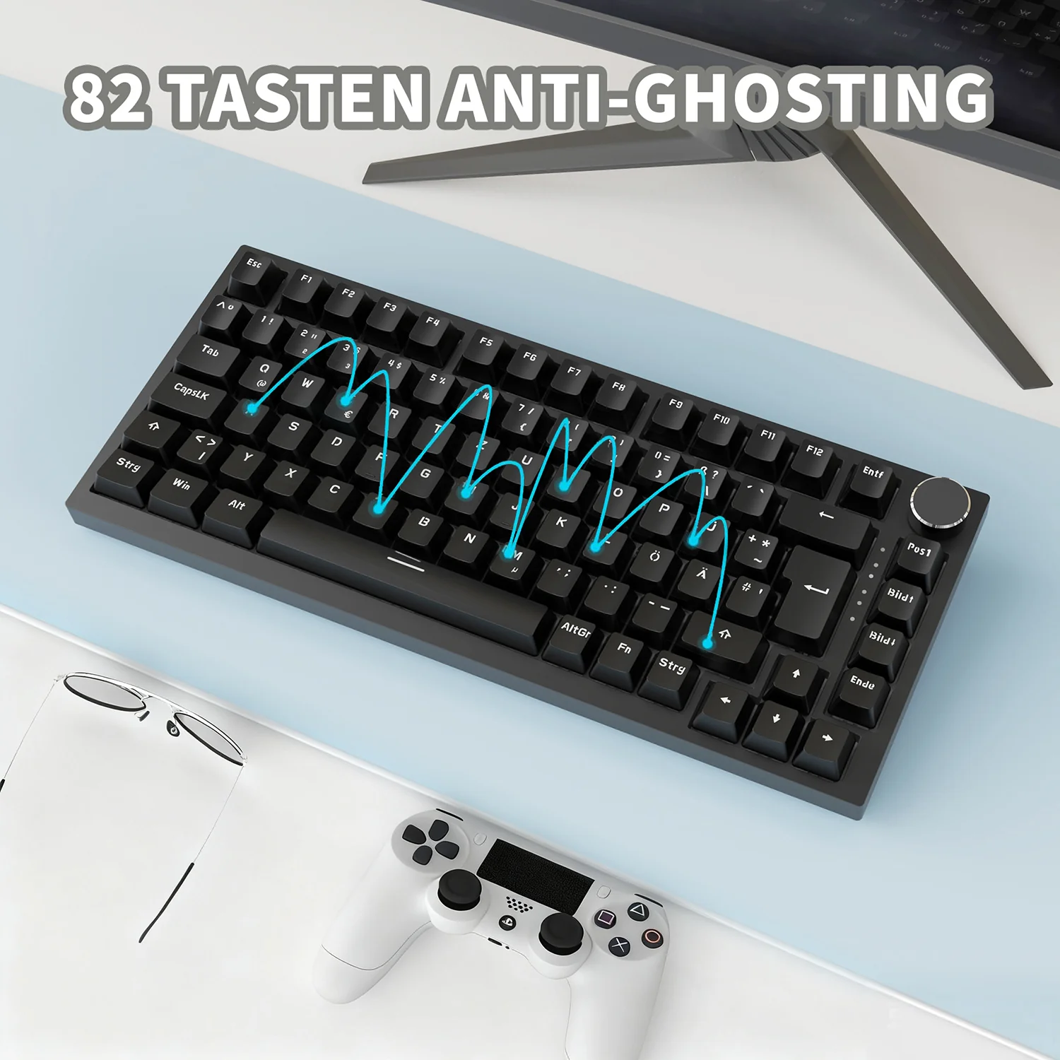 German version AJAZZ AK820 Mechanical Keyboard German keyboard ISO-DE layout QWERTZ Hot-swappable volume rotary button - Image 10