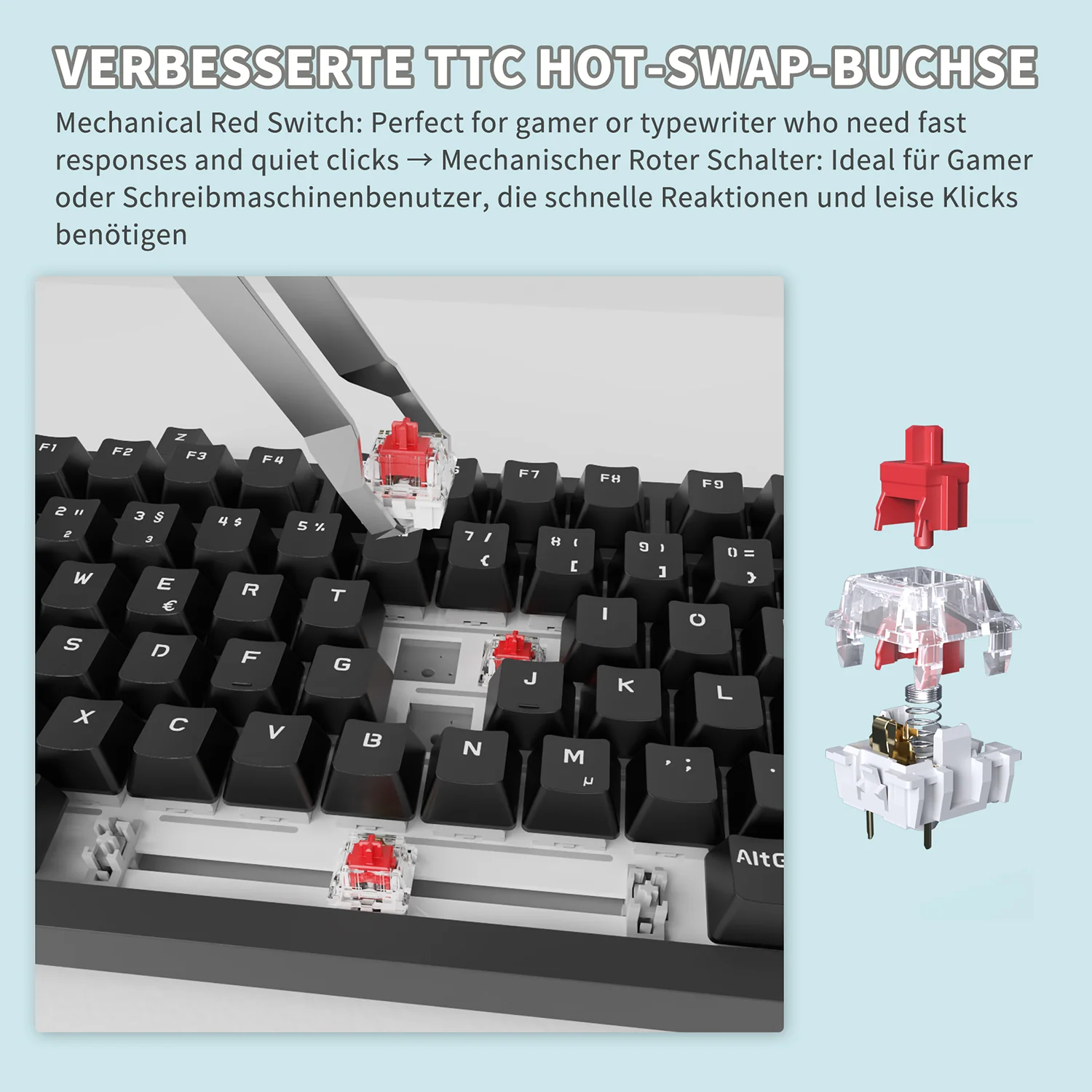 German version AJAZZ AK820 Mechanical Keyboard German keyboard ISO-DE layout QWERTZ Hot-swappable volume rotary button - Image 12